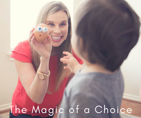 Speech Pathologist at the speech dynamic giving a choice with potato head